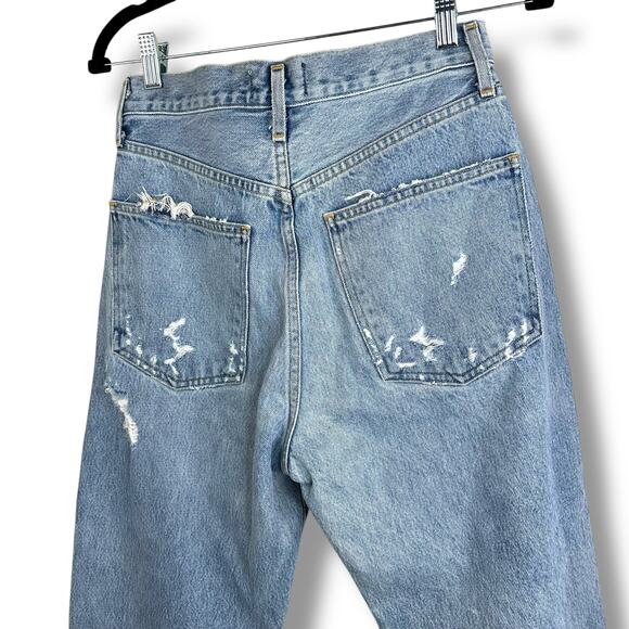 Agolde 90's Mid-Rise Fall Out Loose Fit Distressed Straight High Rise Denim Jean - Picture 8 of 10